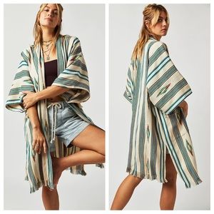 Free People Margarita Woven Stripe Kimono Ivory Combo One Size OSFA 80877244